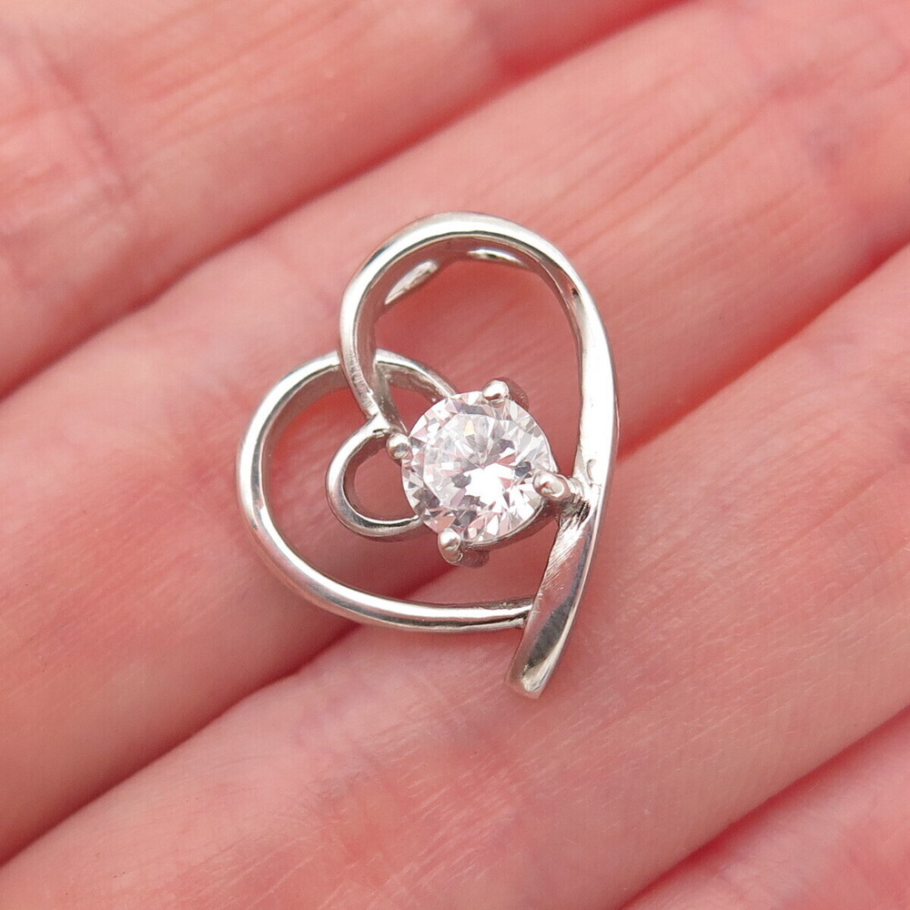 925 Sterling Silver Round-Cut C Z Heart Mini Slide Charm Pendant